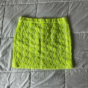 J Crew Neon Yellow Floral Embroidered Lined Skirt